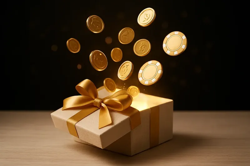 Luxury Bonus Gift Box Premium gift box opening with gold light, coins and casino chips