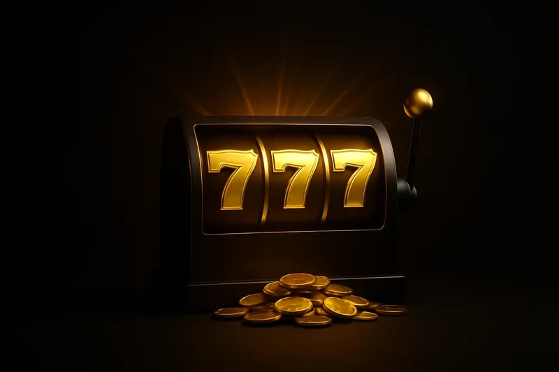 Golden 777 Jackpot Slot machine jackpot with golden 777, coins, and neon light beams
